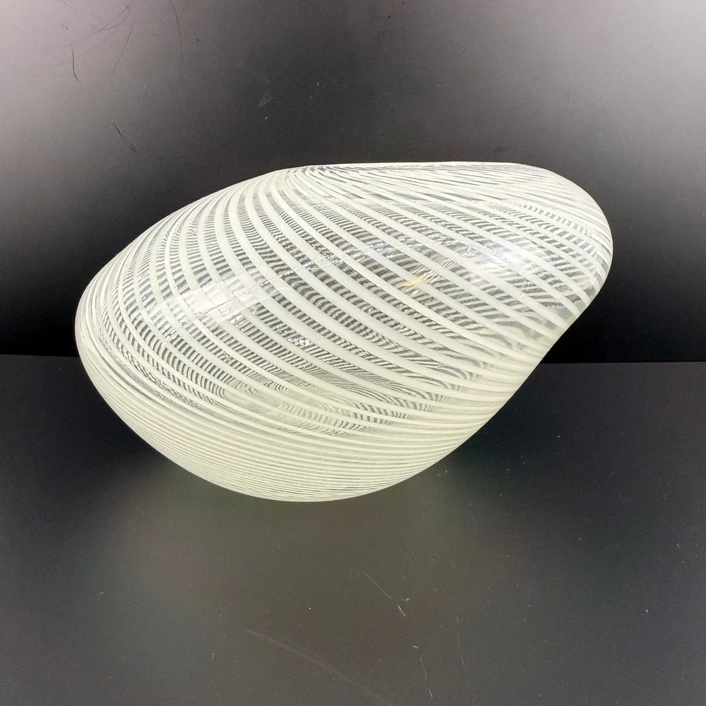 Vintage Murano‎ Venini Mezza Filigrana Glass Vase White Latticino Spiral MCM